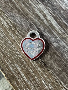 Tiffany & Co. Silver Heart Pendant with Red Enamel Border